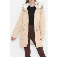 Fur Lined Hooded Coat Beige - 8123.1316.