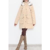 Fur Lined Hooded Coat Beige - 8123.1316.
