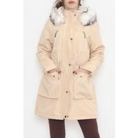 Fur Lined Hooded Coat Beige - 8123.1316.
