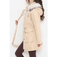 Fur Lined Hooded Coat Beige - 8123.1316.