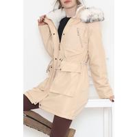 Fur Lined Hooded Coat Beige - 8123.1316.