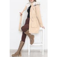 Fur Lined Hooded Coat Beige - 8123.1316.