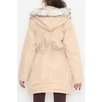 Fur Lined Hooded Coat Beige - 8123.1316.