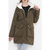Fur Lined Hooded Coat Khaki - 8123.1316.