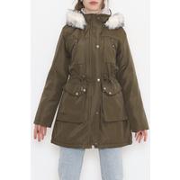 Fur Lined Hooded Coat Khaki - 8123.1316.