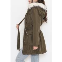 Fur Lined Hooded Coat Khaki - 8123.1316.
