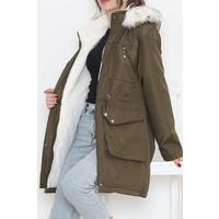 Fur Lined Hooded Coat Khaki - 8123.1316.