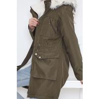 Fur Lined Hooded Coat Khaki - 8123.1316.
