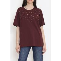 İnci Detaylı Tişört Bordo - 152435.1824.