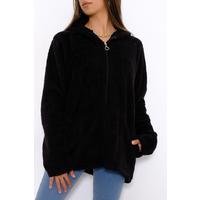 Hooded Plush Coat Black - 10248.107.
