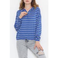 Kapşonlu Çizgili Sweat Saks - 11680.1567.
