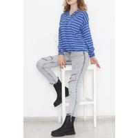 Kapşonlu Çizgili Sweat Saks - 11680.1567.
