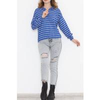 Kapşonlu Çizgili Sweat Saks - 11680.1567.
