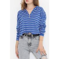 Kapşonlu Çizgili Sweat Saks - 11680.1567.