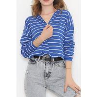 Kapşonlu Çizgili Sweat Saks - 11680.1567.