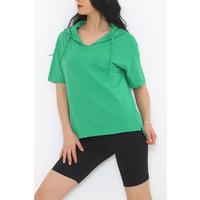 Kapşonlu Yırtmaçlı Sweat Yeşil - 3200.105.