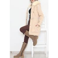 Fur Hooded Coat Beige - 12202.1316.