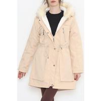 Fur Hooded Coat Beige - 12202.1316.