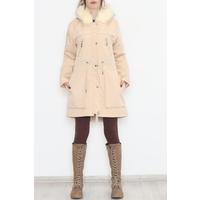 Fur Hooded Coat Beige - 12202.1316.
