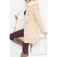 Fur Hooded Coat Beige - 12202.1316.