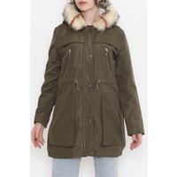 Fur Hooded Coat Khaki - 12202.1316.