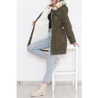 Fur Hooded Coat Khaki - 12202.1316.