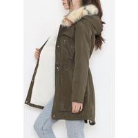 Fur Hooded Coat Khaki - 12202.1316.