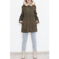 Fur Hooded Coat Khaki - 12202.1316.