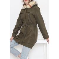 Fur Hooded Coat Khaki - 12202.1316.