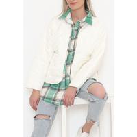Square Patterned Coat Ecru green - 2408.1367.