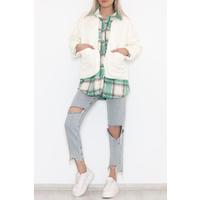 Square Patterned Coat Ecru green - 2408.1367.