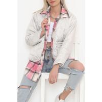 Square Patterned Coat Gray pink - 2408.1367.