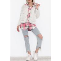 Square Patterned Coat Gray pink - 2408.1367.