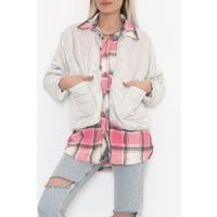 Square Patterned Coat Gray pink - 2408.1367.