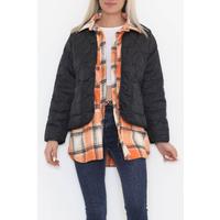 Square Patterned Coat Blackorange - 2408.1367.