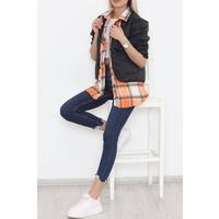 Square Patterned Coat Blackorange - 2408.1367.