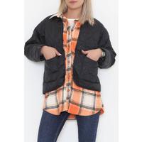 Square Patterned Coat Blackorange - 2408.1367.