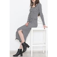 Square Neck Skirt Suit Black and White - 11667.1567.
