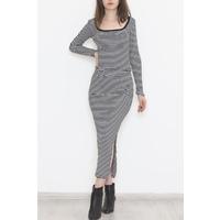 Square Neck Skirt Suit Black and White - 11667.1567.