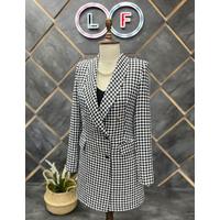 Houndstooth 6 түймелі орамал жағалы пиджак Қара