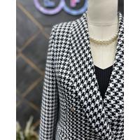 Houndstooth 6 түймелі орамал жағалы пиджак Қара