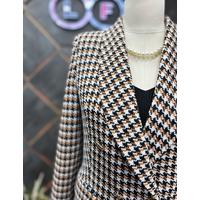Houndstooth 6 түймелі орамал жағалы куртка Cinnamon