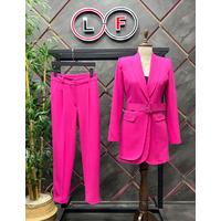 Belted Double Cap Suit Fuchsia