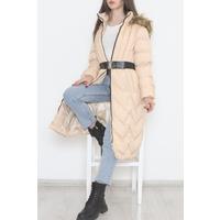 Белбеулі Ұзын Куртка Bej - 5123.1555