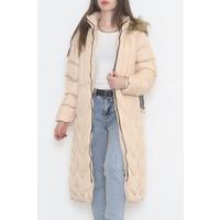Белбеулі Ұзын Куртка Bej - 5123.1555
