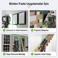 KOBB KBL36G Profesyonel Li-ion Şarjlı 4X360⁰ LCD Ekran Otomatik Hizalamalı Yeşil Çapraz Çizgi Lazer Distomat