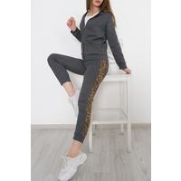 Leopard Detailed Zippered Suit Anthracite - 8386.5238.
