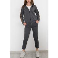 Leopard Detailed Zippered Suit Anthracite - 8386.5238.