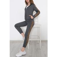 Leopard Detailed Zippered Suit Anthracite - 8386.5238.