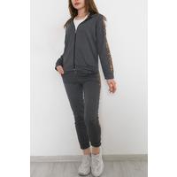 Leopard Detailed Zippered Suit Anthracite - 8386.5238.